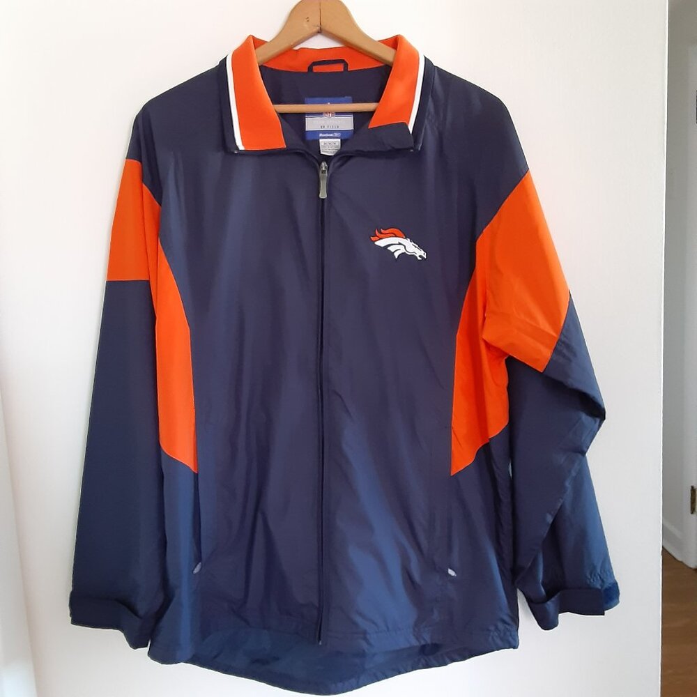 REEBOK DENVER BRONCOS ZIP FRONT WINDBREAKER NFL TEAM APPAREL ON FIELD MENS MED